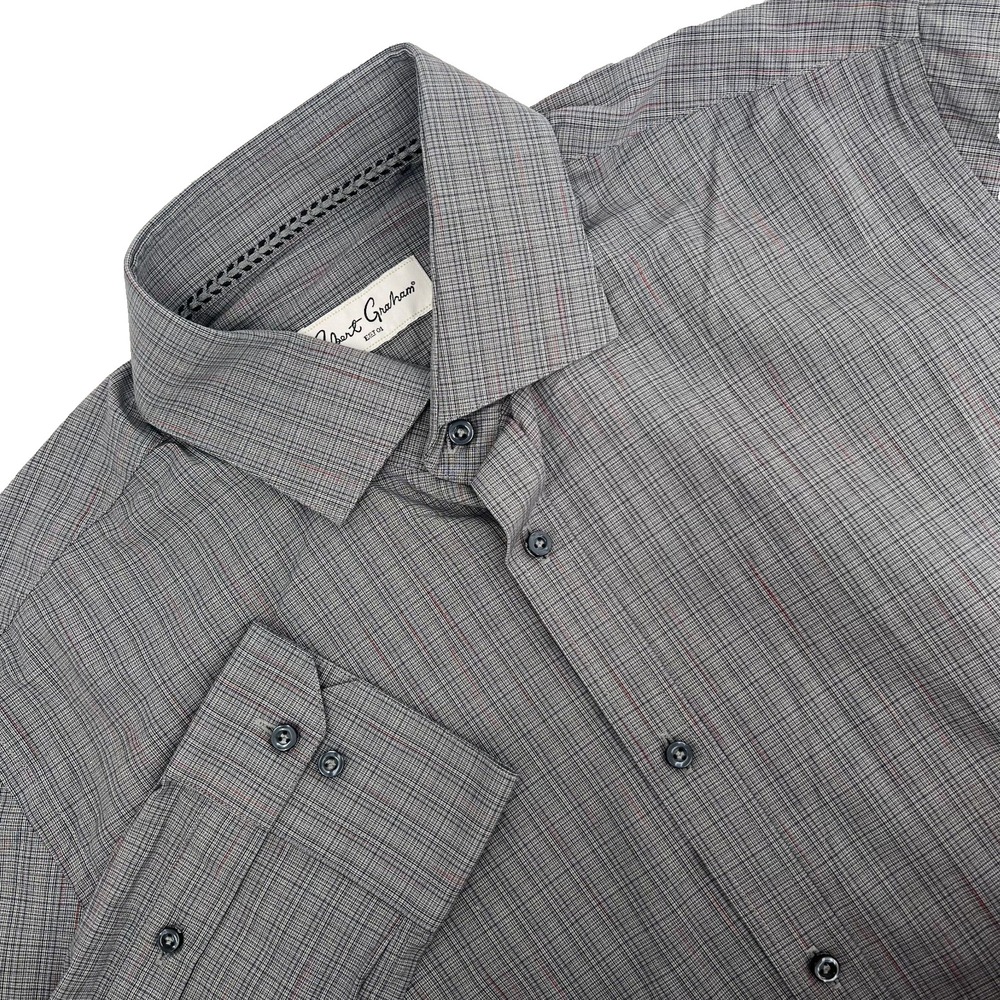 ROBERT GRAHAM Men's 42/16.5 Gray Plaid Long-Sleeve Button-Up Dress Shirt Stretch
